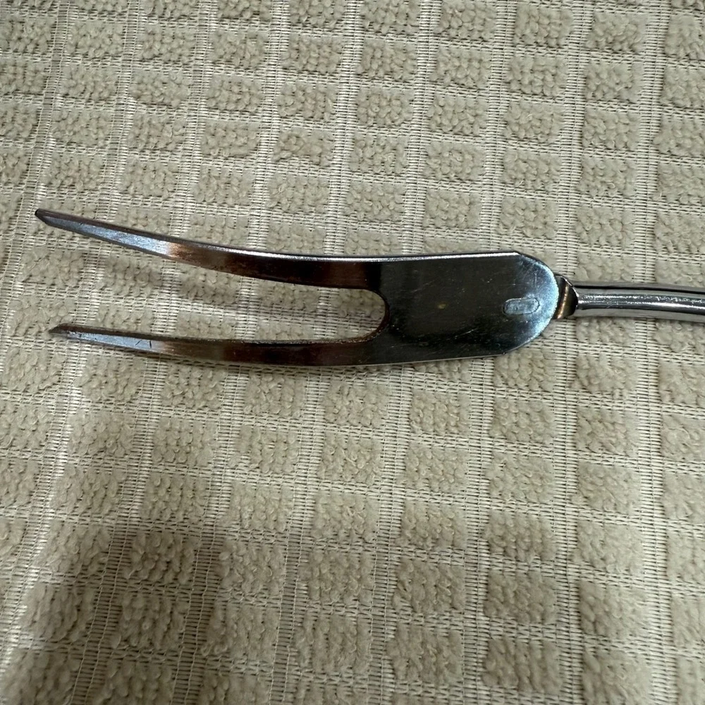 Vintage Ekco Meat Carving Fork Chromium‎ Plated USA Black Handle 12.5 Inch